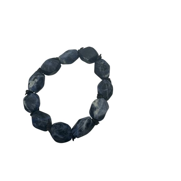 Chunky Blue Sodalite Gemstone Bracelet Polished Stones Stretch Cord Elastic Band - Picture 5 of 5